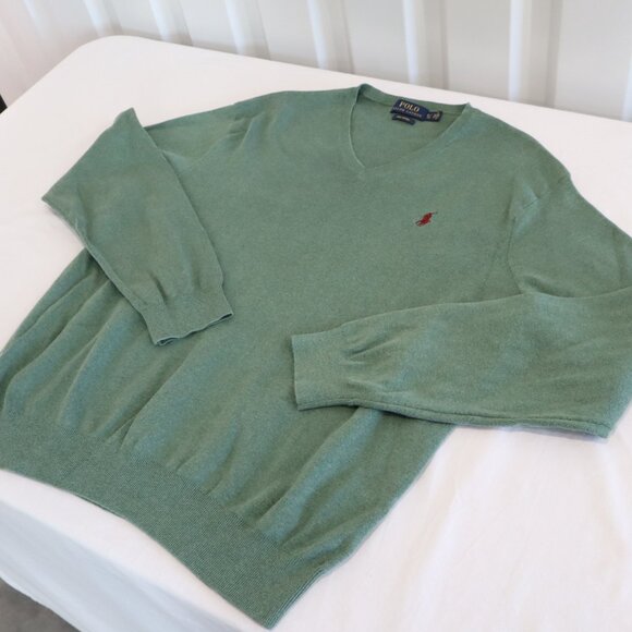 Polo Ralph Lauren Men's V-Neck 100% Pima Cotton Green Red Pony Size XL - Picture 3 of 8